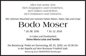 Traueranzeige von Bodo Moser  von Magdeburger Volksstimme
