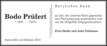 Traueranzeige von Bodo Prüfert  von Magdeburger Volksstimme