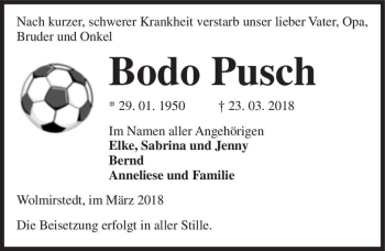 Traueranzeige von Bodo Pusch  von Magdeburger Volksstimme