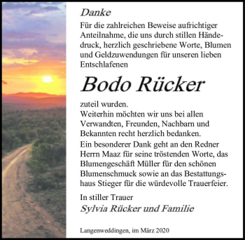 Traueranzeige von Bodo Rücker  von Magdeburger Volksstimme
