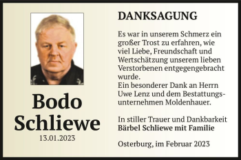 Traueranzeige von Bodo Schliewe  von Magdeburger Volksstimme