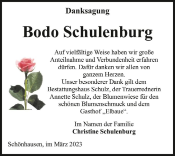 Traueranzeige von Bodo Schulenburg  von Magdeburger Volksstimme