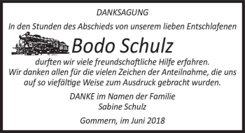 Traueranzeige von Bodo Schulz  von Magdeburger Volksstimme