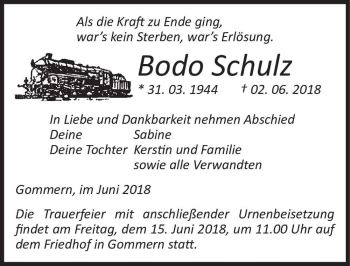 Traueranzeige von Bodo Schulz  von Magdeburger Volksstimme