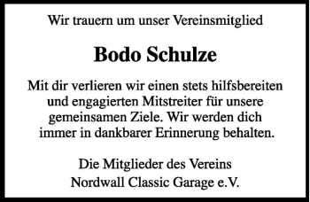 Traueranzeige von Bodo Schulze  von Magdeburger Volksstimme