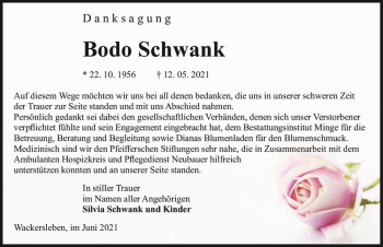 Traueranzeige von Bodo Schwank  von Magdeburger Volksstimme