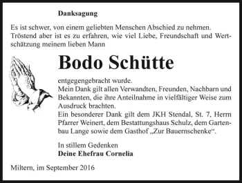 Traueranzeige von Bodo Schütte  von Magdeburger Volksstimme
