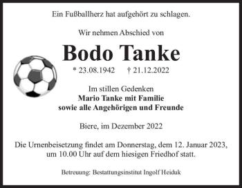 Traueranzeige von Bodo Tanke  von Magdeburger Volksstimme