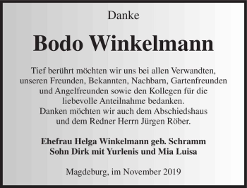 Traueranzeige von Bodo Winkelmann  von Magdeburger Volksstimme