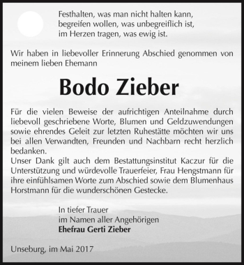 Traueranzeige von Bodo Zieber  von Magdeburger Volksstimme