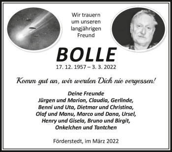 Traueranzeige von Bolle  von Magdeburger Volksstimme