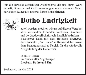 Traueranzeige von Botho Endrigkeit  von Magdeburger Volksstimme