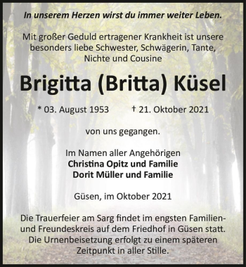 Traueranzeige von Brigitta 