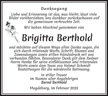 Traueranzeige von Brigitta Berthold  von Magdeburger Volksstimme