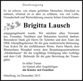 Traueranzeige von Brigitta Lausch  von Magdeburger Volksstimme