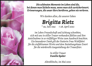 Traueranzeige von Brigitta Rietz  von Magdeburger Volksstimme