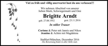 Traueranzeige von Brigitte Arndt  von Magdeburger Volksstimme