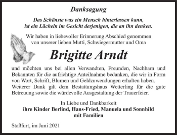 Traueranzeige von Brigitte Arndt  von Magdeburger Volksstimme