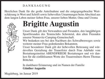 Traueranzeige von Brigitte Augustin  von Magdeburger Volksstimme