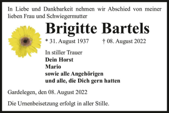 Traueranzeige von Brigitte Bartels  von Magdeburger Volksstimme