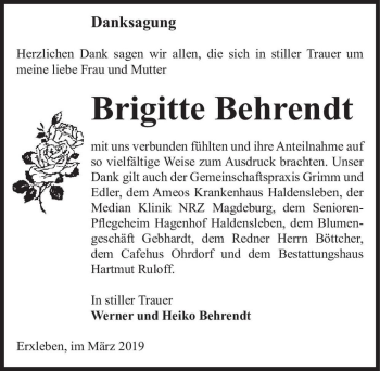 Traueranzeige von Brigitte Behrendt  von Magdeburger Volksstimme