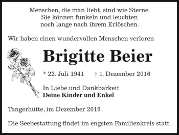 Traueranzeige von Brigitte Beier  von Magdeburger Volksstimme