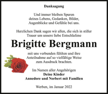 Traueranzeige von Brigitte Bergmann  von Magdeburger Volksstimme