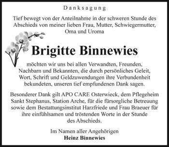 Traueranzeige von Brigitte Binnewies  von Magdeburger Volksstimme
