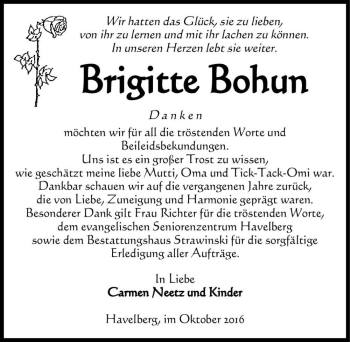 Traueranzeige von Brigitte Bohun  von Magdeburger Volksstimme