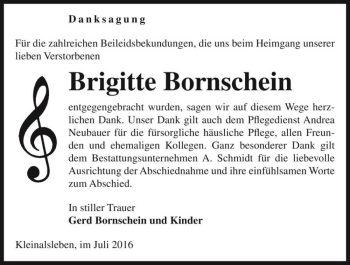 Traueranzeige von Brigitte Bornschein  von Magdeburger Volksstimme