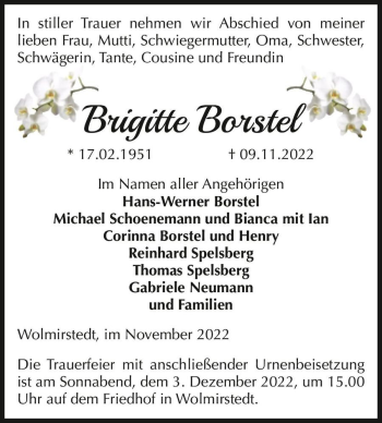Traueranzeige von Brigitte Borstel  von Magdeburger Volksstimme
