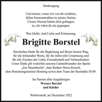 Traueranzeige von Brigitte Borstel  von Magdeburger Volksstimme