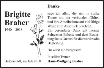 Traueranzeige von Brigitte Braber  von Magdeburger Volksstimme