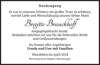 Traueranzeige von Brigitte Brauckhoff  von Magdeburger Volksstimme