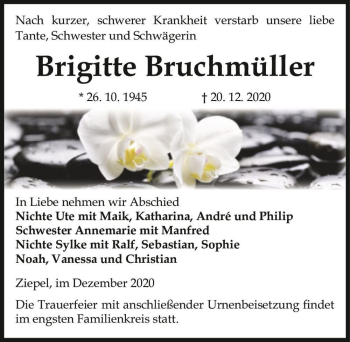 Traueranzeige von Brigitte Bruchmüller  von Magdeburger Volksstimme