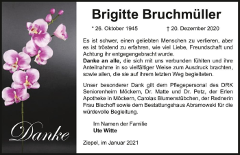 Traueranzeige von Brigitte Bruchmüller  von Magdeburger Volksstimme