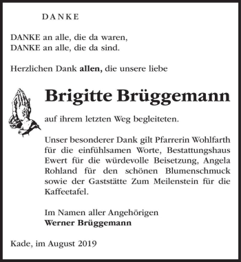 Traueranzeige von Brigitte Brüggemann  von Magdeburger Volksstimme