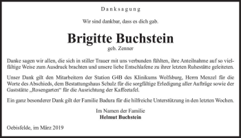 Traueranzeige von Brigitte Buchstein (geb. Zenner)  von Magdeburger Volksstimme