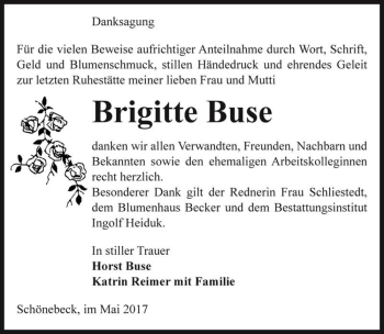 Traueranzeige von Brigitte Buse  von Magdeburger Volksstimme