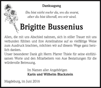 Traueranzeige von Brigitte Bussenius  von Magdeburger Volksstimme