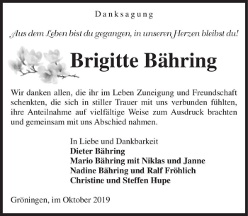 Traueranzeige von Brigitte Bähring  von Magdeburger Volksstimme
