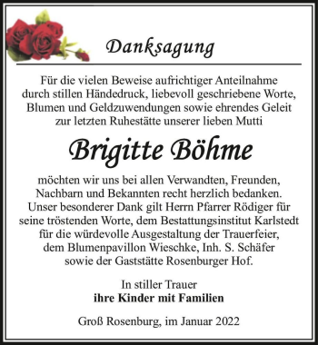 Traueranzeige von Brigitte Böhme  von Magdeburger Volksstimme
