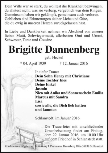 Traueranzeige von Brigitte Dannenberg (geb. Heckel)  von Magdeburger Volksstimme