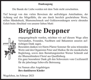 Traueranzeige von Brigitte Deppner  von Magdeburger Volksstimme