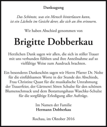Traueranzeige von Brigitte Dobberkau  von Magdeburger Volksstimme