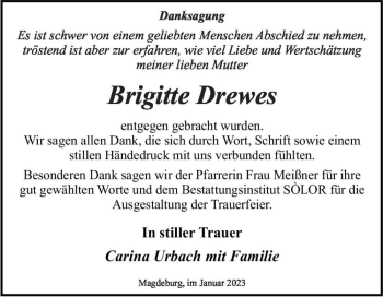 Traueranzeige von Brigitte Drewes  von Magdeburger Volksstimme