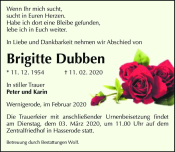 Traueranzeige von Brigitte Dubben  von Magdeburger Volksstimme
