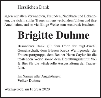Traueranzeige von Brigitte Duhme  von Magdeburger Volksstimme