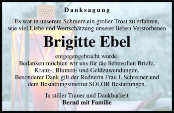 Traueranzeige von Brigitte Ebel  von Magdeburger Volksstimme