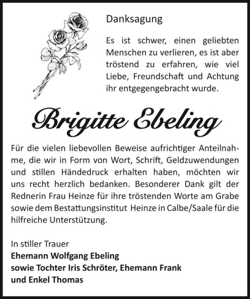  Traueranzeige für Brigitte Ebeling  vom 19.03.2016 aus Magdeburger Volksstimme